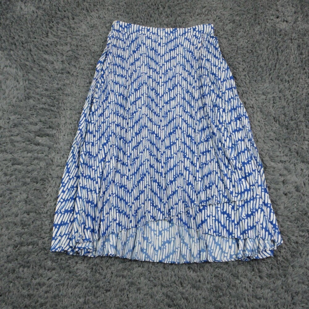 Skies Are Blue Skirt Womens Small Blue Geometric Pleated Midi Elastic Waist